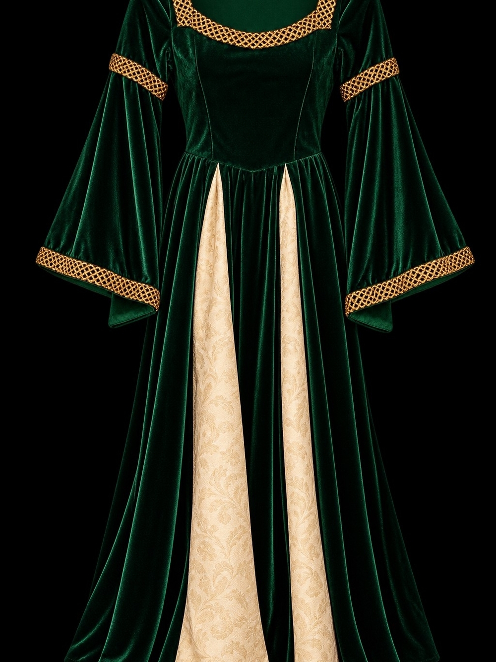 Emerald Green Velvet Medieval-Inspired Costume Dress Girls Size M - Picture 3 of 4
